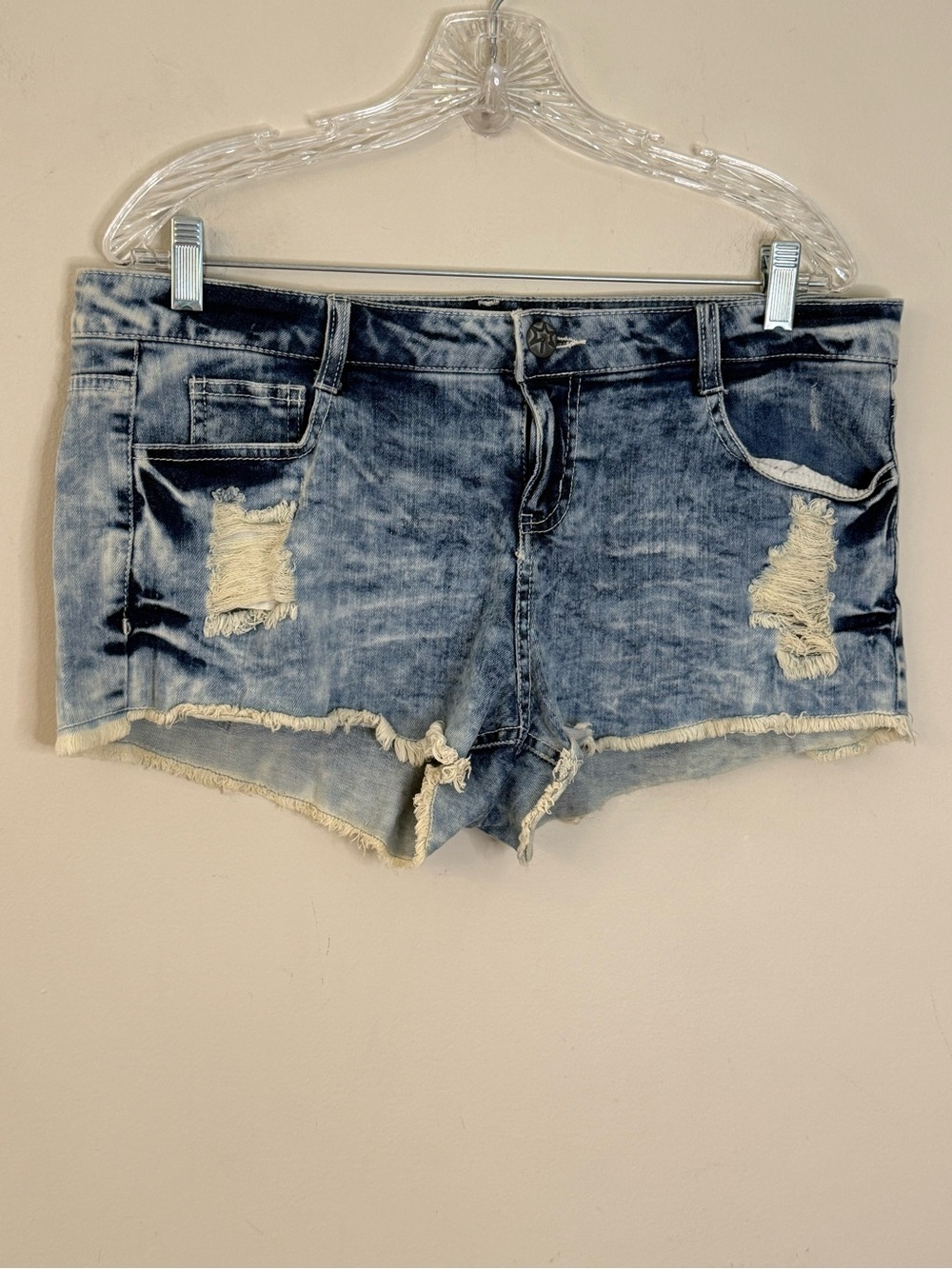 Vanilla Star retro 80s acid wash distressed cutoff denim shorts SZ 15